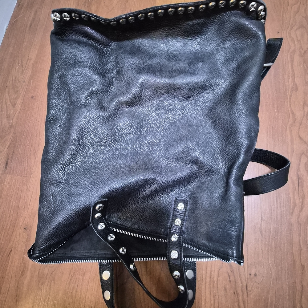 Black Leather Studded Tote Bag